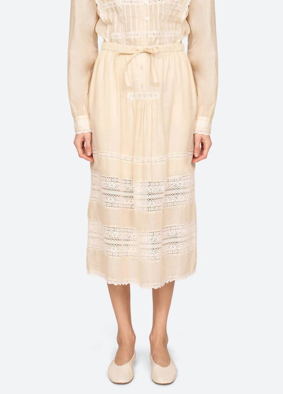NEW SEA pippa solid midi skirt in cream